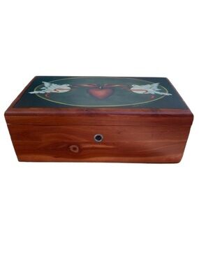 Miniature Lane Cedar Hope Chest Box 9” x 5” Heart & Doves Vintage Cottagecore